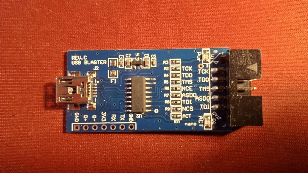Front side of cheap Altera USB-Blaster clone programmer with CH552G MCU