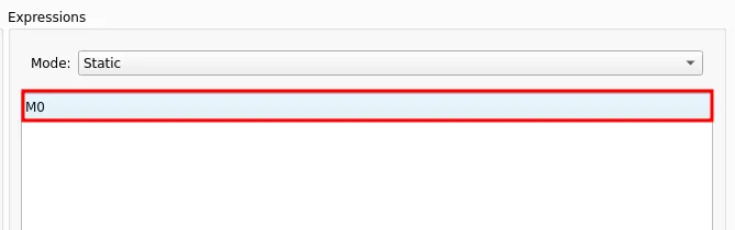 Expressions panel showing the single configured expression M0