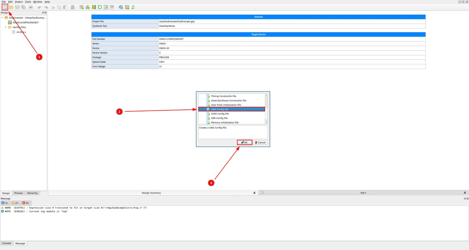 New File dialog with GAO Config File selected in the file type list before clicking OK