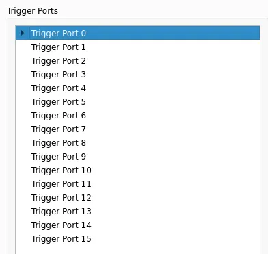 Trigger Ports list with Trigger Port 0 now populated, shown collapsed
