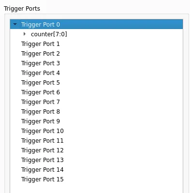 Trigger Port 0 expanded to reveal counter[7:0] as its assigned signal