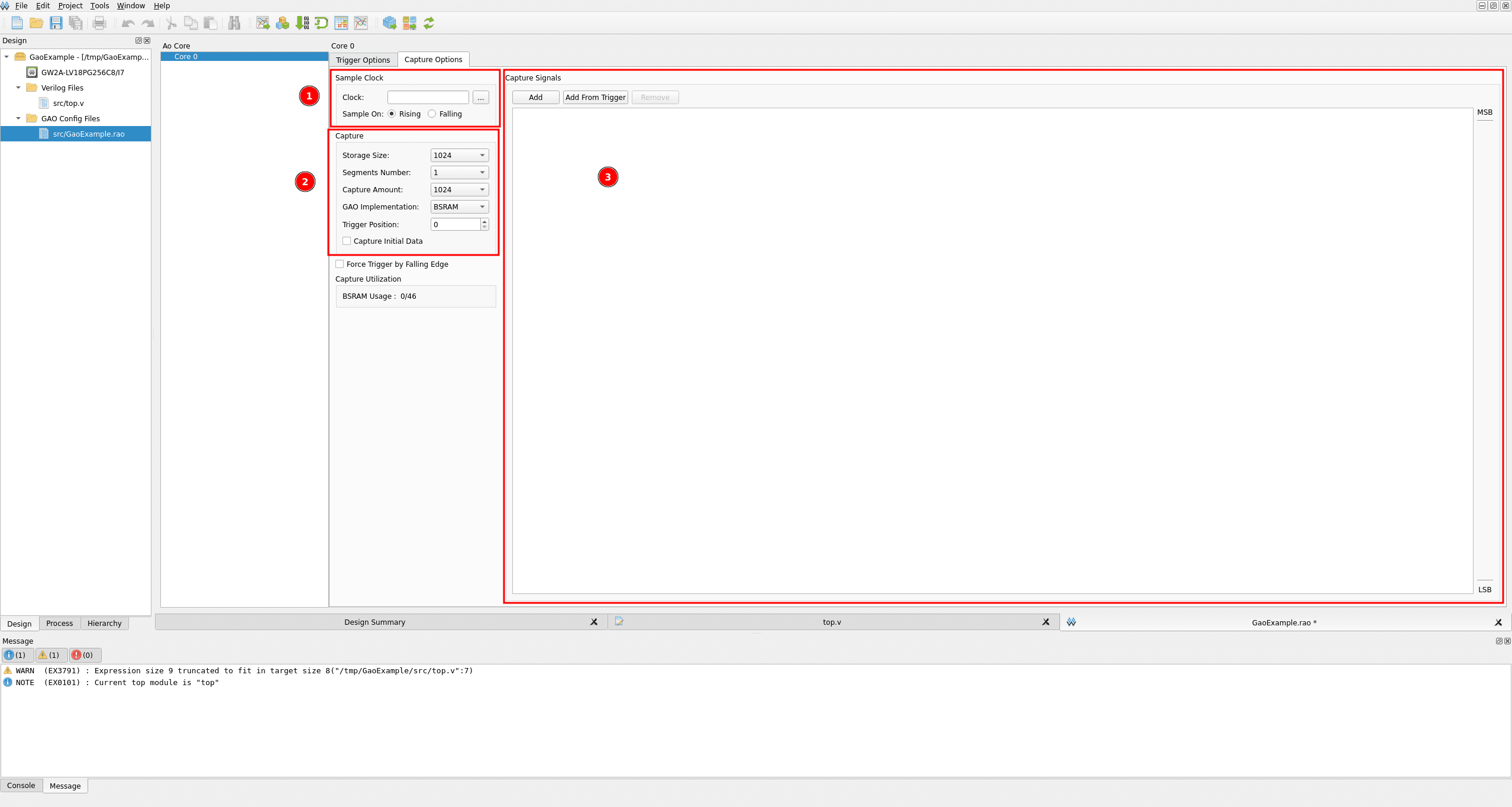 Capture Options tab layout showing the Sample Clock, Capture and Capture Signals panels