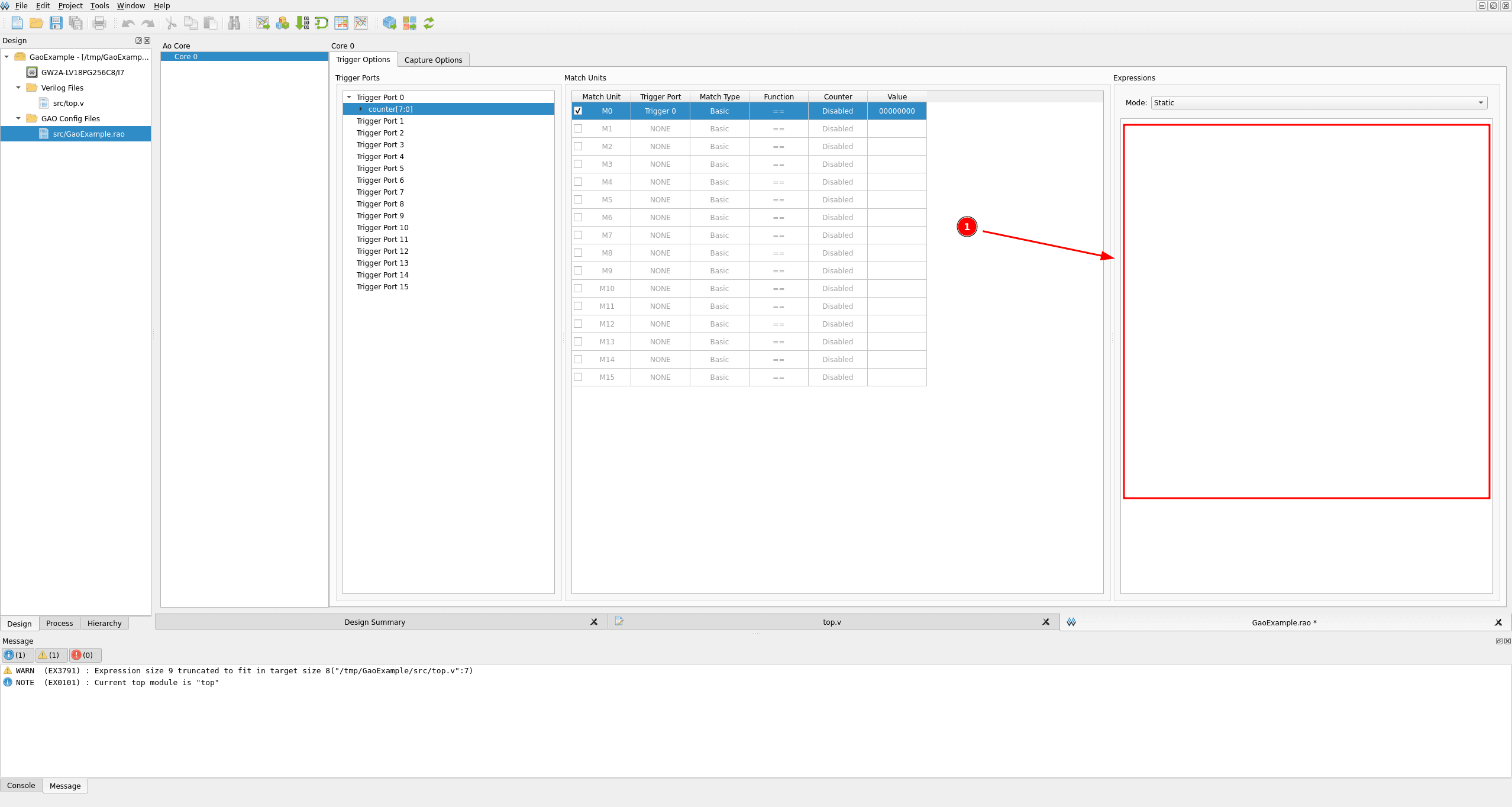 Expressions panel in Static mode with an empty expression box ready to be clicked