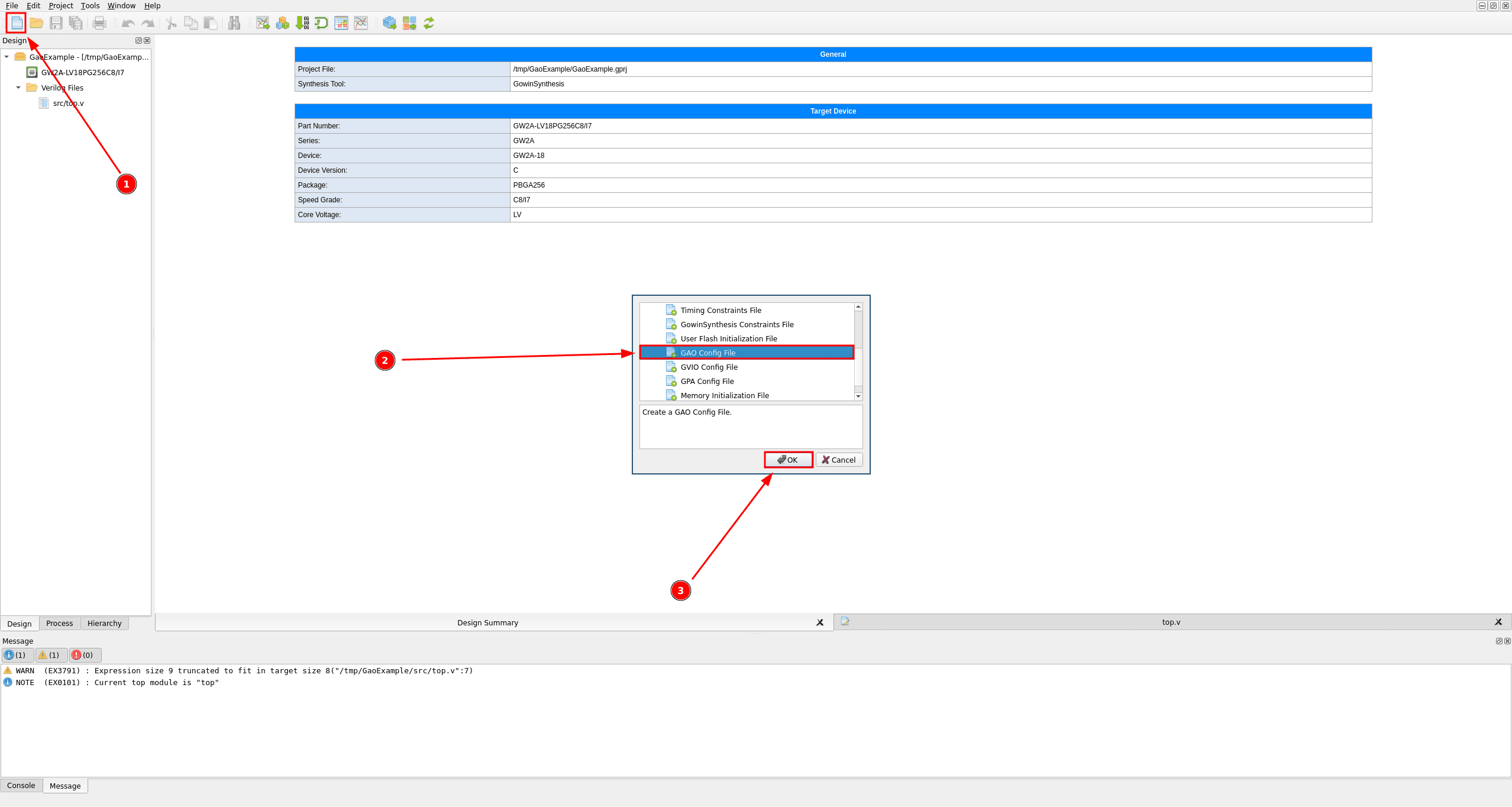 New File dialog with GAO Config File selected in the file type list before clicking OK