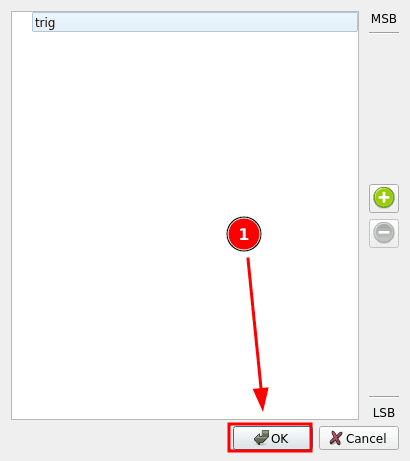 Trigger Port 0's signal list now containing only trig before clicking OK