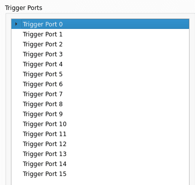 Trigger Ports list with Trigger Port 0 now populated, shown collapsed