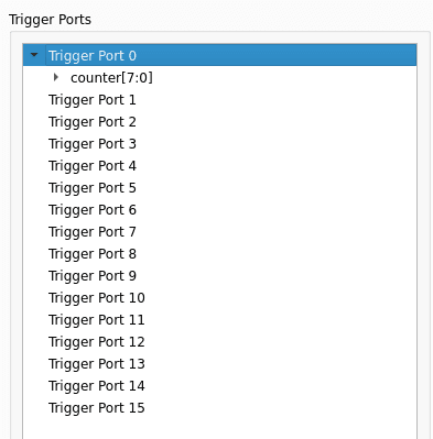 Trigger Port 0 expanded to reveal counter[7:0] as its assigned signal