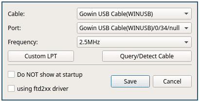Gowin cable settings with using ftd2xx driver disabled