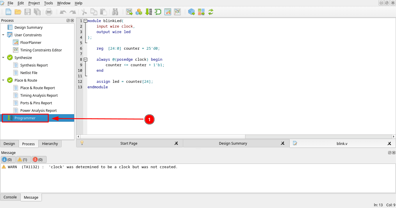 Process panel while double-clicking Programmer to open the programming tool